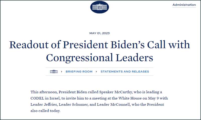 美国财政部长耶伦致信众议院议长麦卡锡等国会领导人，警告美国政府或将最早在6月1日突破债务上限，出现债务 ...